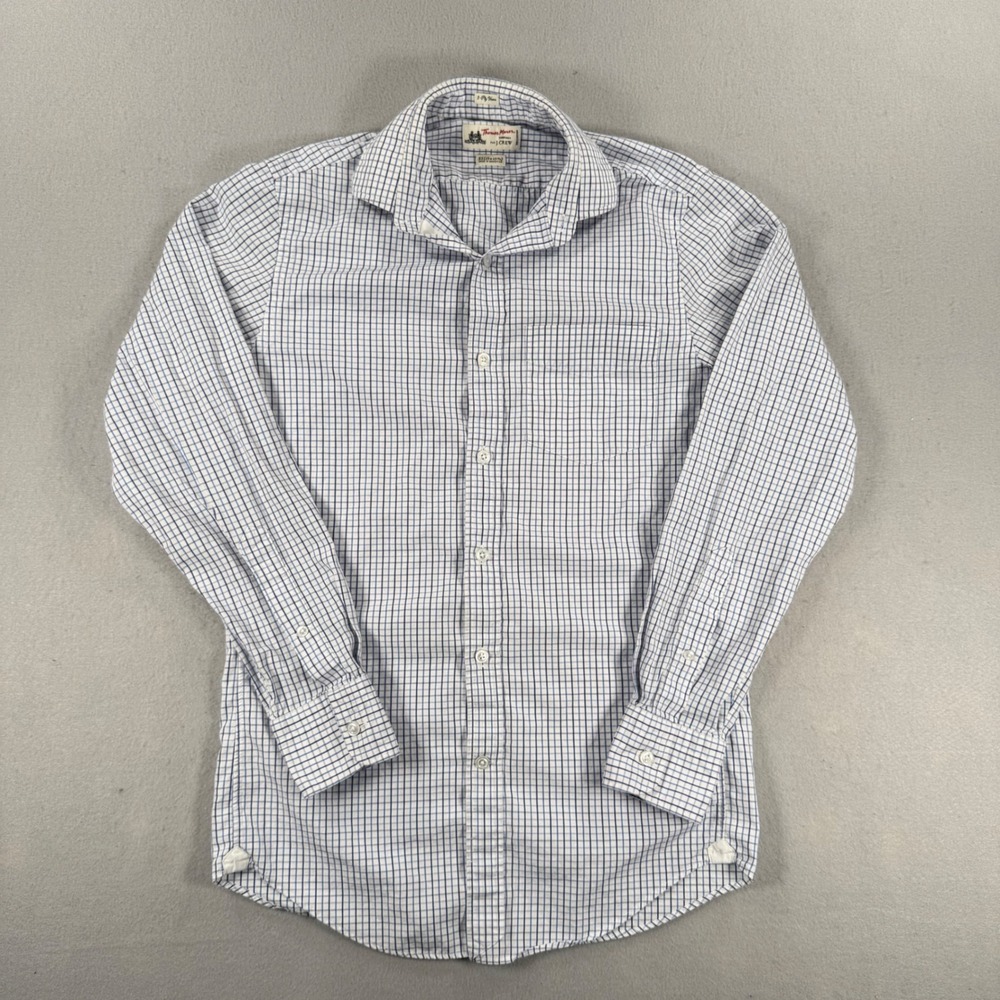 Vintage Thomas Mason for J.Crew Mens XS Blue White Tattersall Check 2-Ply Cotton